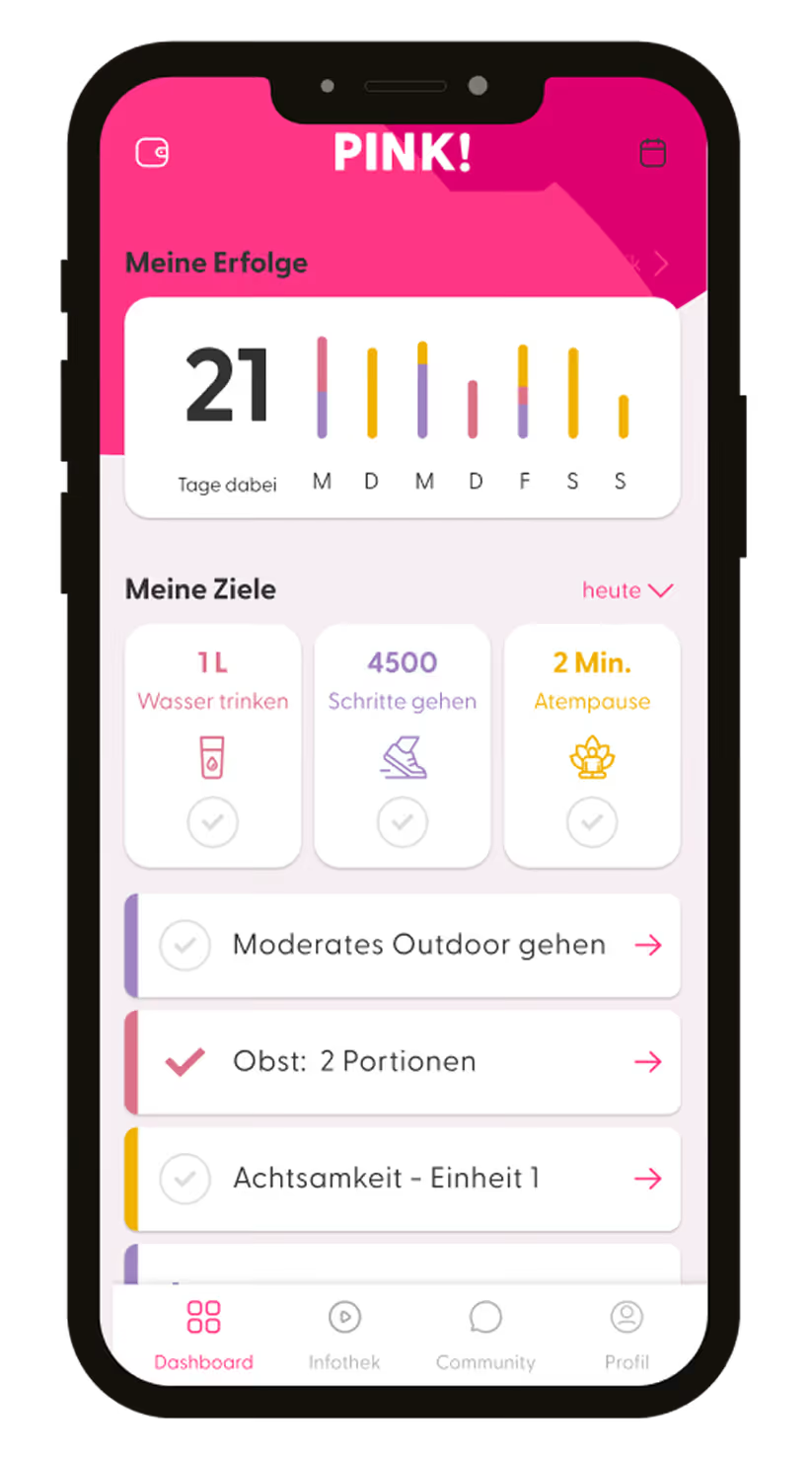 Smartphone mit der PINK! Coach App